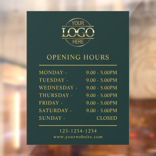 Modern Elegant Dark Green Business Opening Hours Window Cling