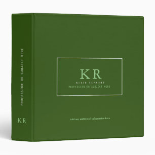 modern & elegant dark-green monogrammed 3 ring binder