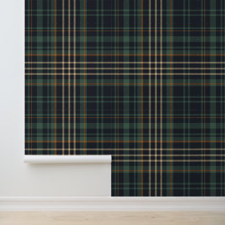 Modern Elegant Dark Green Plaid  Wallpaper