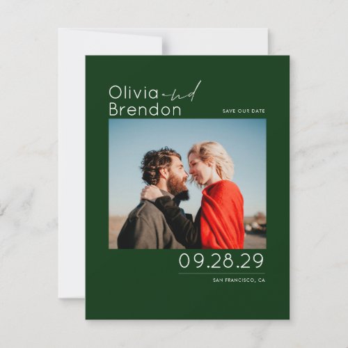 Modern Elegant Dark Green Save the Date Photo