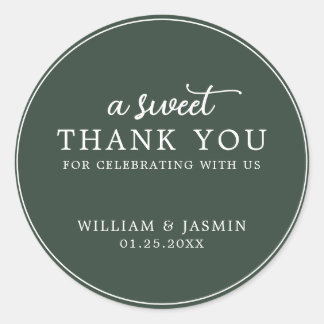 Modern Elegant Dark Green Sweet Thank You Wedding Classic Round Sticker