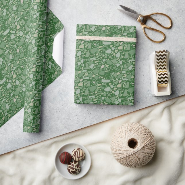 Modern Elegant Dark Green Terrazzo Effect Tile Wrapping Paper (Crafts)