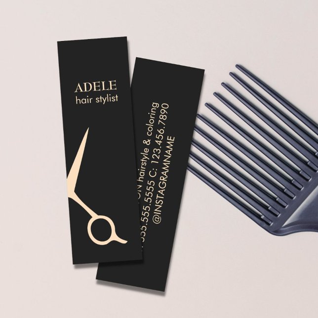 Modern Elegant Dark Grey Pastel Scissors Hair Mini Business Card (Creator Uploaded)