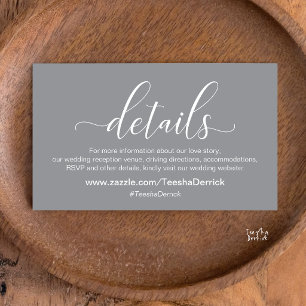 Modern Elegant Dark Grey Script Wedding Website Enclosure Card