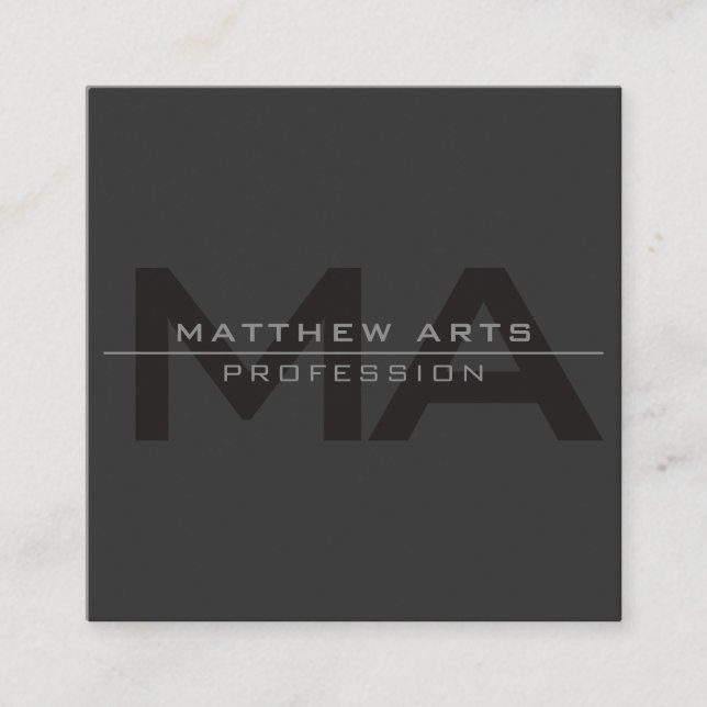 Modern Elegant Dark Grey Square Business Card (Front)