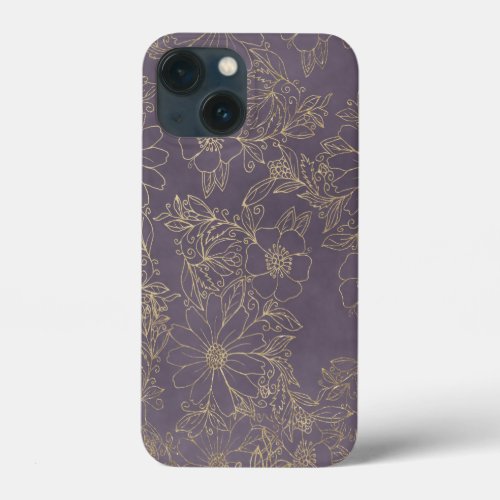 Modern elegant dark lavender chic gold floral Case