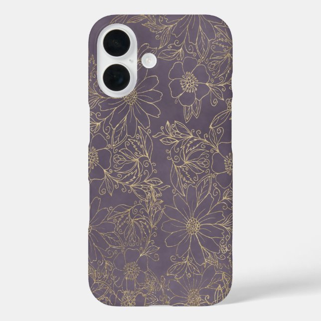Modern elegant dark lavender chic gold floral Case (Back)