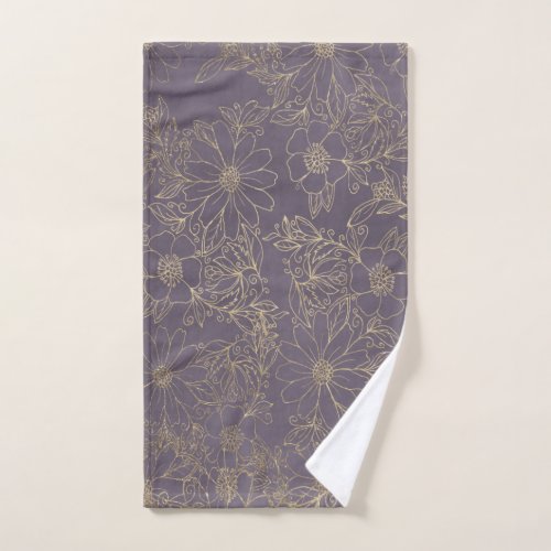 Modern elegant dark lavender chic gold floral hand towel 