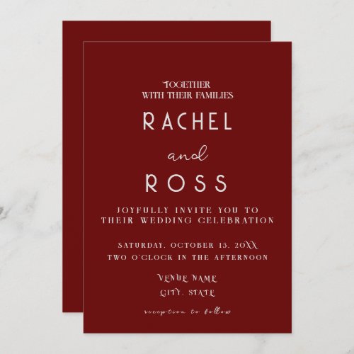 Modern Elegant dark red Monogram Wedding  Invitation