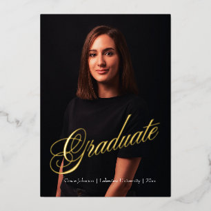 Modern & Elegant Dark Two Photo Graduation Gold Foil Invitation