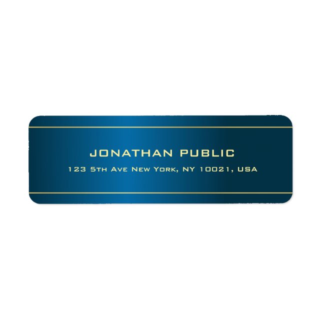 Modern Elegant Deep Blue Gold Text Name Template Label (Front)