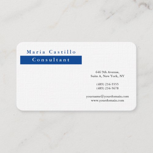Modern Elegant Deep Blue White Minimalist Business Card
