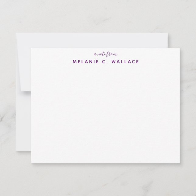 Modern Elegant Deep Purple Personalized Stationery Note Card (Front)