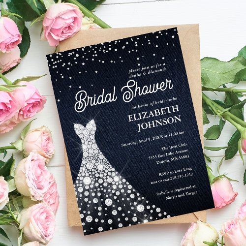 Modern Elegant Denim and Diamonds Bridal Shower Invitation