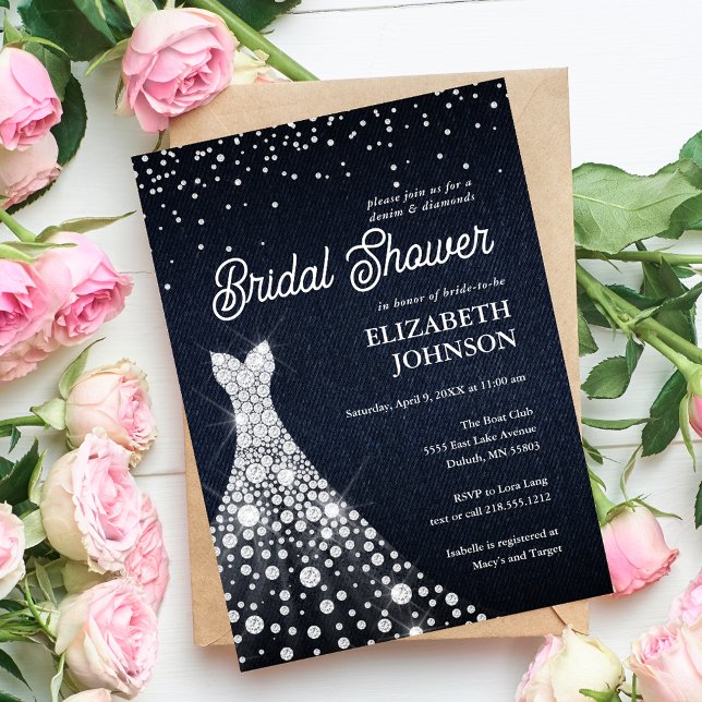 Modern Elegant Denim and Diamonds Bridal Shower Invitation (Creator Uploaded)