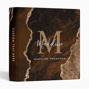 Modern Elegant Desert Gold Black Agate Monogram 3 Ring Binder
