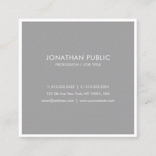 Modern Elegant Design Gray White Plain Trendy Square Business Card