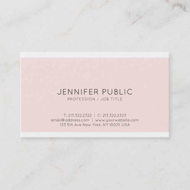 Modern Elegant Design Trendy Pink Plain Minimalist Business Card (Front)