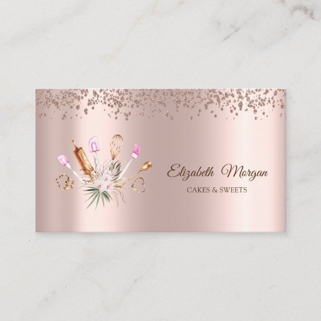 Modern Elegant  Diamonds,Floral Bakery Tools Business Card (Front)