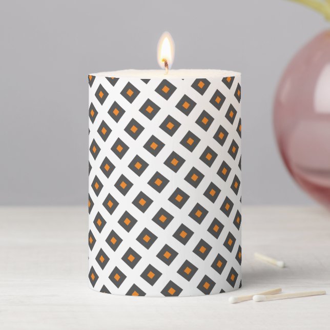 Modern elegant diamonds  pattern grey orange cute pillar candle (In Situ)