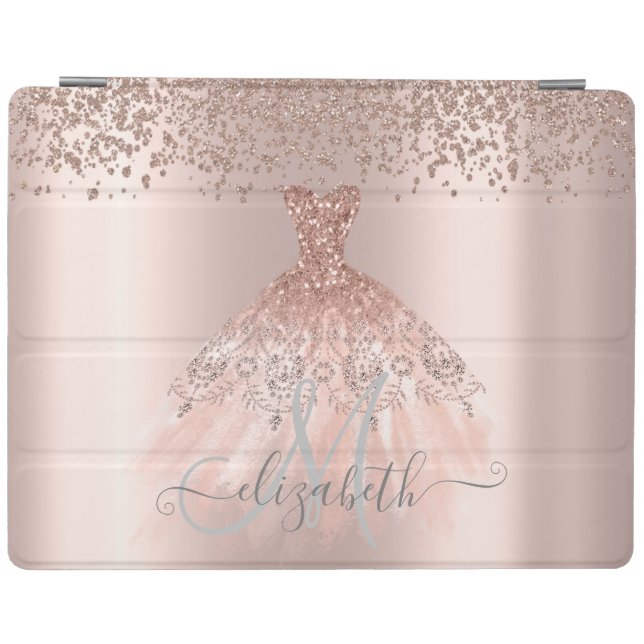 Modern Elegant Diamonds Rose Gold Dress Monogram iPad Smart Cover (Horizontal)