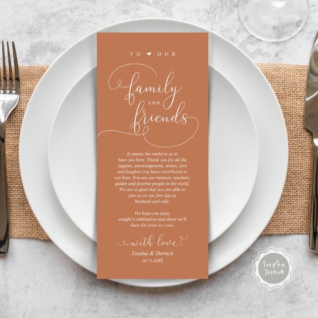 Modern Elegant Dinner Place Setting Thank You Card (Modern Elegant Wedding Dinner Place Setting Thank You Card, Plate Decor, in Copper Rust Brown)