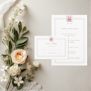 Modern Elegant Double Happiness Chinese Wedding  RSVP Card