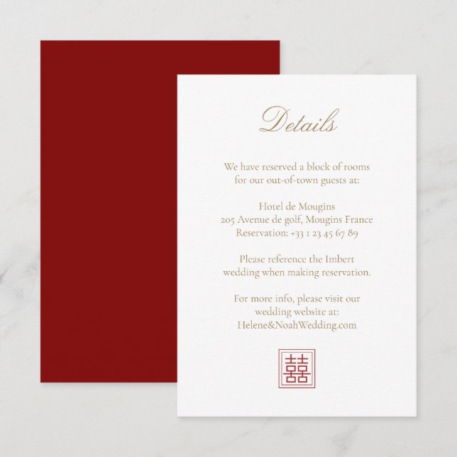 Modern Elegant Double Happiness Wedding Details  Invitation (Front/Back)