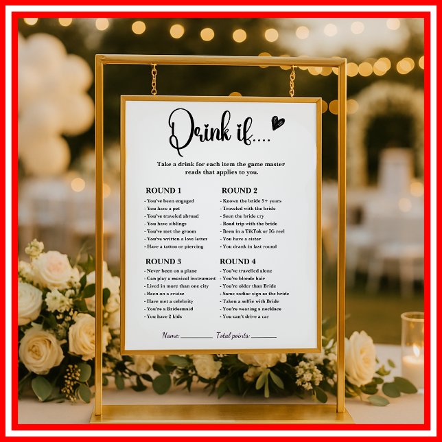 Modern Elegant "Drink If" Bridal Shower Game (Creator Uploaded)