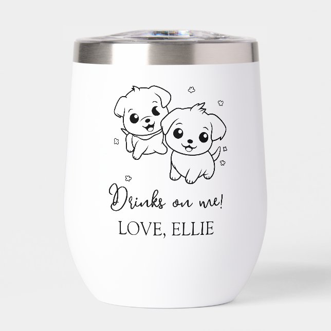 Modern Elegant Drinks On Me Photo Pet  Thermal Wine Tumbler (Front)