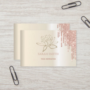 Modern Elegant drops golden rose, lotus flower Business Card