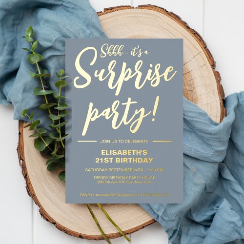 Modern Elegant Dusty Blue 21st Surprise Birthday 