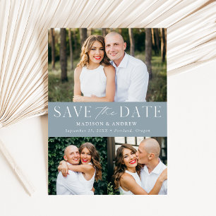 Modern Elegant Dusty Blue 3 Photo Save The Date