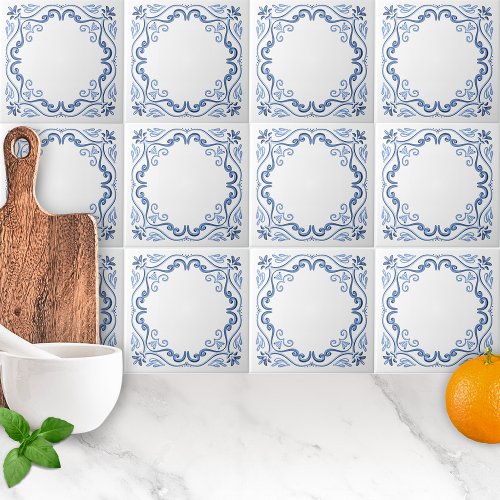 Modern Elegant Dusty Blue and White Ceramic Tile