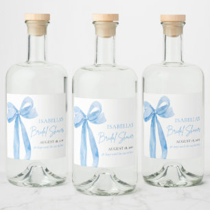 Modern Elegant Dusty Blue Bow Ribbon Bridal Shower Liquor Bottle Label