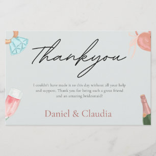 Modern Elegant Dusty Blue Bridal Shower Thankyou   Stationery