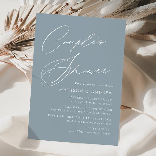 Modern Elegant Dusty Blue Couples Shower Invitation