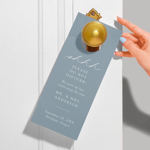 Modern Elegant Dusty Blue Do Not Disturb Wedding Door Hanger