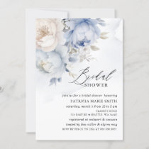 Modern Elegant Dusty Blue Floral Bridal Shower Invitation