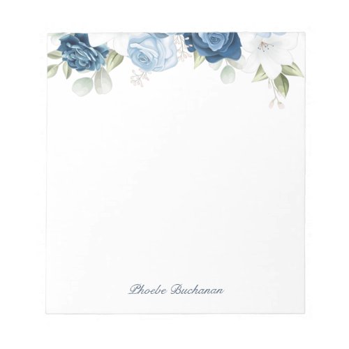 Modern Elegant Dusty Blue Floral Personalized Notepad