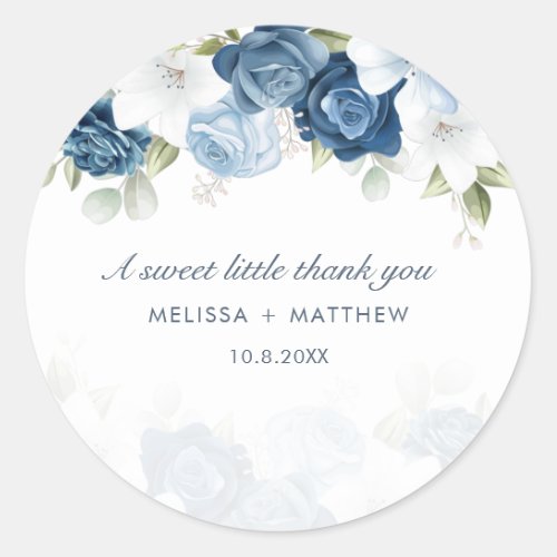 Modern Elegant Dusty Blue Floral Wedding Classic Round Sticker