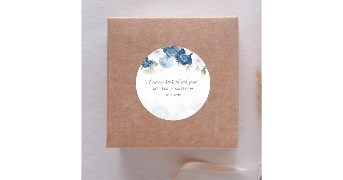 Modern Elegant Dusty Blue Floral Wedding Classic Round Sticker | Zazzle
