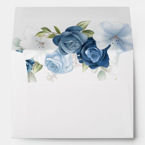 Modern Elegant Dusty Blue Floral Wedding Envelope