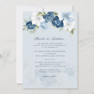 Modern Elegant Dusty Blue Floral Wedding Invitation