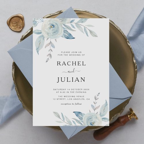 modern elegant dusty blue floral wedding invitation