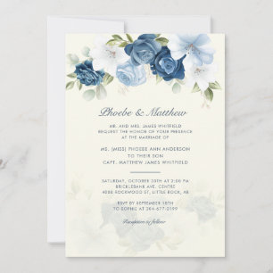Modern Elegant Dusty Blue Floral Wedding Invitation