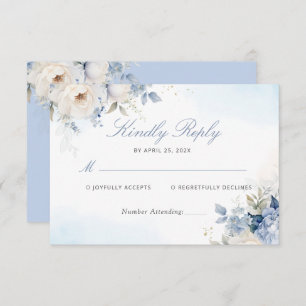 Modern Elegant Dusty Blue Floral Wedding RSVP Card