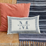 Modern Elegant Dusty Blue Greek Key Frame Monogram Lumbar Pillow<br><div class="desc">Modern and stylish dusty blue and ivory monogram lumbar pillow with your custom initial and name within a greek key border frame in a coastal mediterranean color way. Works great for a trendy kids room,  cool college dorm or sweet nursery decor.</div>