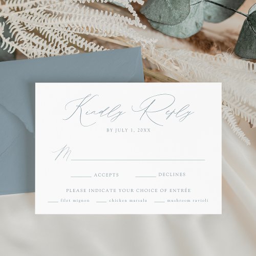 Modern Elegant Dusty Blue Meal Choice Wedding RSVP Card