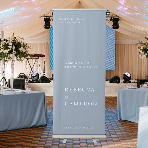 Modern Elegant Dusty Blue Minimal Welcome Wedding Retractable Banner